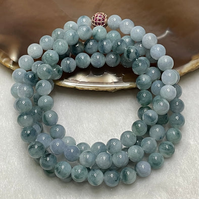 Type A Semi Icy Lavender with Green patches Jade Jadeite Necklace 63.21g 7.0mm/bead 108 beads - Huangs Jadeite and Jewelry Pte Ltd