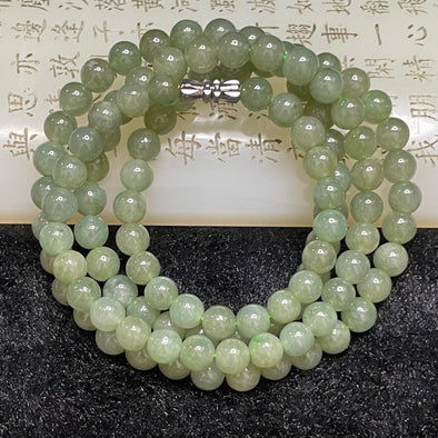 Type A Burmese Light Green Jade Jadeite Necklace - 61.54g 7.0mm/bead 108 beads - Huangs Jadeite and Jewelry Pte Ltd