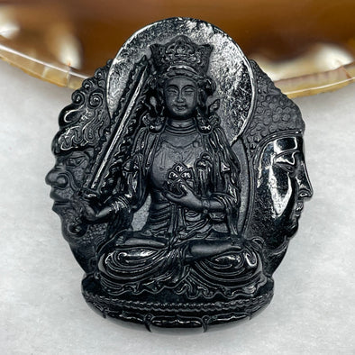Type A Black Jade Jadeite Guan Yin Good and Evil Pendant 53.23g 50.7 by 44.2 by 13.7mm - Huangs Jadeite and Jewelry Pte Ltd