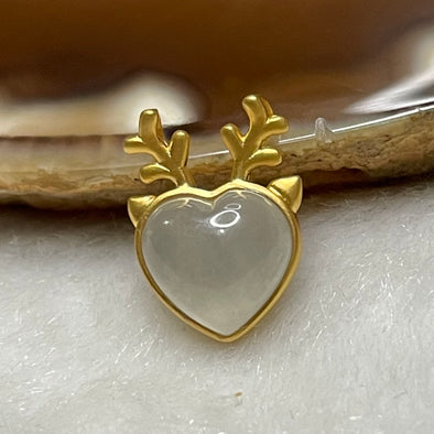 Christmas Edition Type A Semi Icy White Jade Jadeite Heart 18k yellow gold 1.67g 15.5 by 11.4 by 5.2mm - Huangs Jadeite and Jewelry Pte Ltd