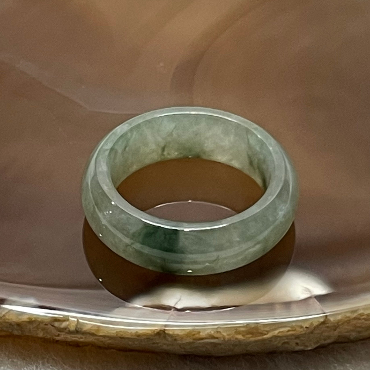 Type A Semi Icy Green Piao Hua Jade Jadeite Ring 4.64g US 8 HK 18 Thickness 7.1 by 3.7mm Inner Diameter 18.3mn - Huangs Jadeite and Jewelry Pte Ltd