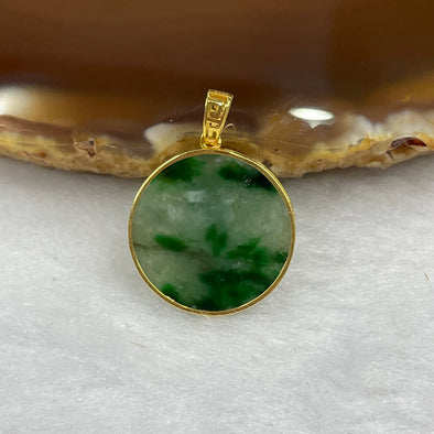 Type A Spicy Green Jadeite Wu Shi Pai Pendant with 18k Gold Setting - 1.93g 17.1 by 17.1 by 2.7mm - Huangs Jadeite and Jewelry Pte Ltd