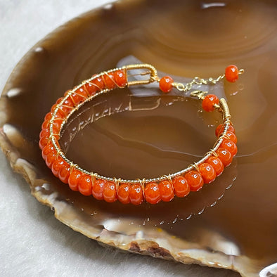 Type A Red Jade Jadeite 14k gold filled bracelet 12.77g 8.2mm/bead - Huangs Jadeite and Jewelry Pte Ltd