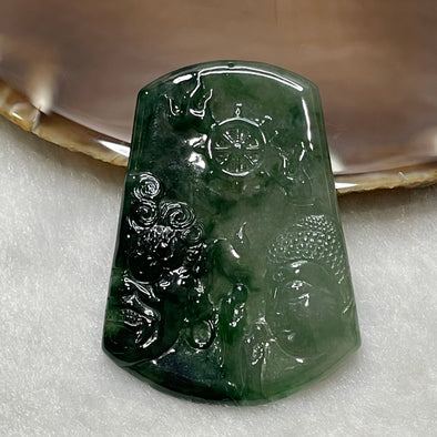 Type A Double Coloured Green with Piao Hua Good Vs Evil 一念之间 Jade Jadeite Pendant - 16.00g 53.9 by 39.5 by 4.1mm - Huangs Jadeite and Jewelry Pte Ltd