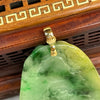 18k Yellow Gold High Quality Translucent Type A Light Green with Green, Dark Blueish Green and Russet Patches Jade Jadeite Shan Shui Pendant with NGI Cert for Benefactor Luck 231.82 cts 63.65 by 43.42 by 10.22mm - Huangs Jadeite and Jewelry Pte Ltd