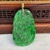 18 Yellow Gold Rare Type A Green with Dark Green Patches Jade Jadeite Prosperity Dragon Feng Shui Pendant with NGI Cert 142.63 cts 57.91 by 36.09 by 7.43mm - Huangs Jadeite and Jewelry Pte Ltd