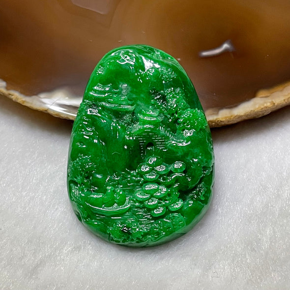 Rare Collectible Type A Full Green Jade Jadeite Shan Shui Pendant 27.26g 53.0 by 37.1 by 7.1mm - Huangs Jadeite and Jewelry Pte Ltd