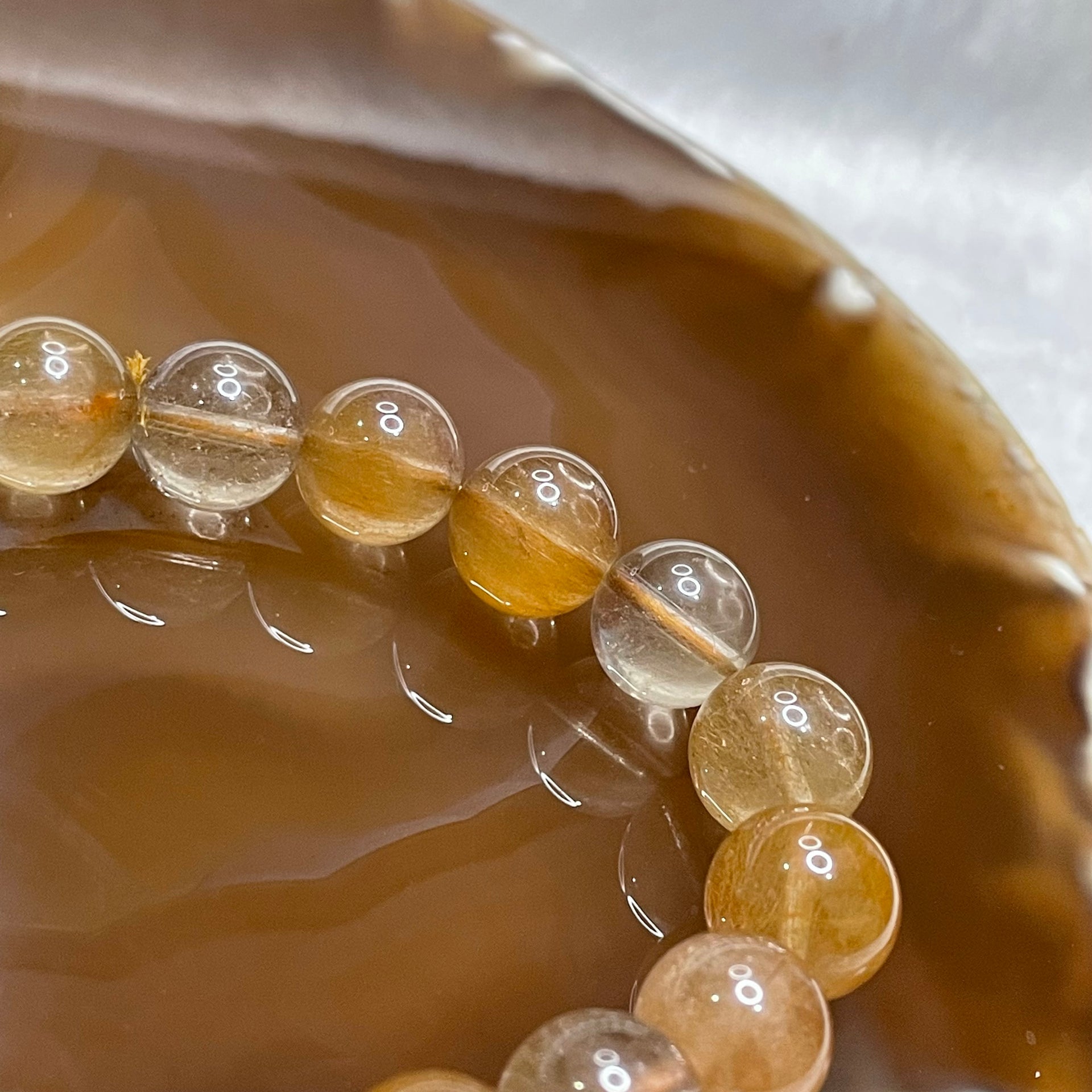 Natural Copper Rutilated Quartz 銅髮晶 33.14g 11.3mm/bead 19 beads - Huangs Jadeite and Jewelry Pte Ltd