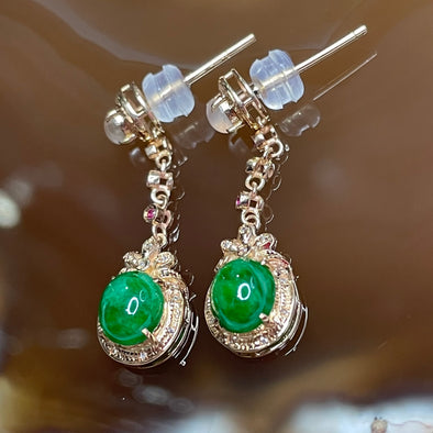 Type A Spicy Green Jade Jadeite Earrings 18k Rose Gold 2.98g 29.1 by 8.4 by 6.0mm - Huangs Jadeite and Jewelry Pte Ltd