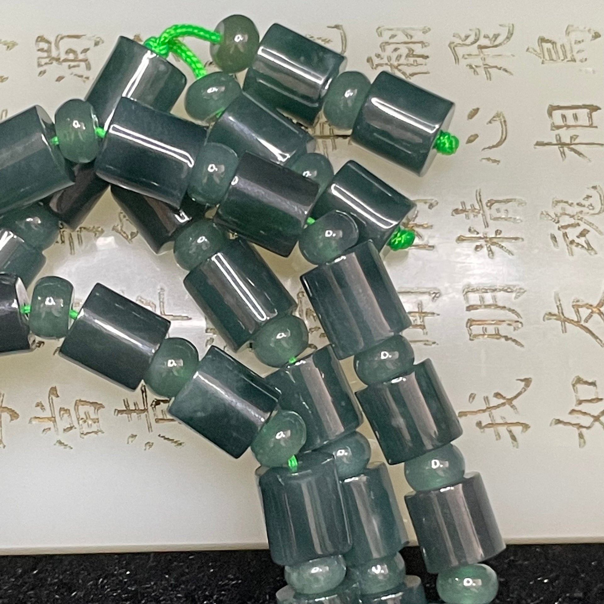 Type A Icy Blueish Green Barrel Jade Jadeite Necklace - 90.92g 7.6mm/piece 61 pieces - Huangs Jadeite and Jewelry Pte Ltd