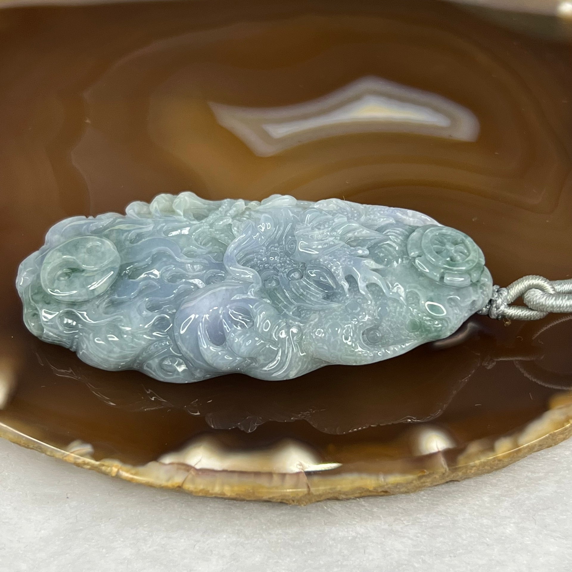 Type A Green and Lavender Dragon Jade Jadeite Pendant 68.90g 73.5 by 37.3 by 14.5 mm - Huangs Jadeite and Jewelry Pte Ltd
