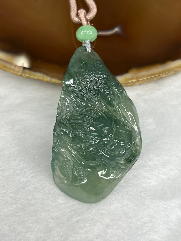 Grand Master Certified Type A HIGH ICY Green Piao Hua Jade Jadeite Dragon Pendant 28.30g 52.7 by 30.0 by 12.3 mm - Huangs Jadeite and Jewelry Pte Ltd