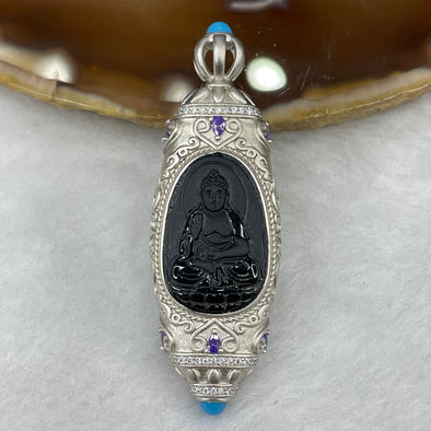Type A Black Jade Jadeite Buddha With 925 Silver Setting 14.85g 58.3 by 19.4 by 9.3mm - Huangs Jadeite and Jewelry Pte Ltd