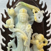 Type A Yellow and Green Jade Jadeite Guan Yin Display 475g 153.4 by 104 by 33.3mm with wooden stand total 2390g 310 by 185 by 150mm - Huangs Jadeite and Jewelry Pte Ltd