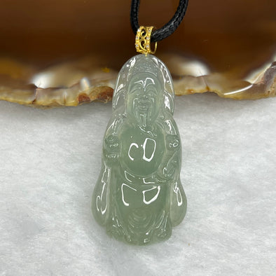 Type A Icy Green Cai Shen Ye Jade Jadeite Pendant with 18k Gold Clasp 8.90g 39.2 by 19.4 by 6.2 mm - Huangs Jadeite and Jewelry Pte Ltd