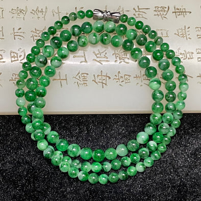 Type A Burmese Spicy Green Jade Jadeite Necklace - 19.43g 3.3-5.5/bead 124 beads - Huangs Jadeite and Jewelry Pte Ltd