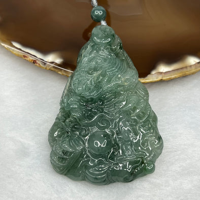 Grand Master Certified Type A Semi Icy Green Piao Hua Jade Jadeite Dragon Pendant 56.71g 66.5 by 46.2 by 15.1 mm - Huangs Jadeite and Jewelry Pte Ltd