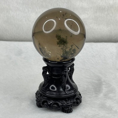 Natural Smoky Phantom Quartz Crystal Ball Display with Wooden Stand 397.66g 117.4 by 61.3 by 61.3 mm - Huangs Jadeite and Jewelry Pte Ltd