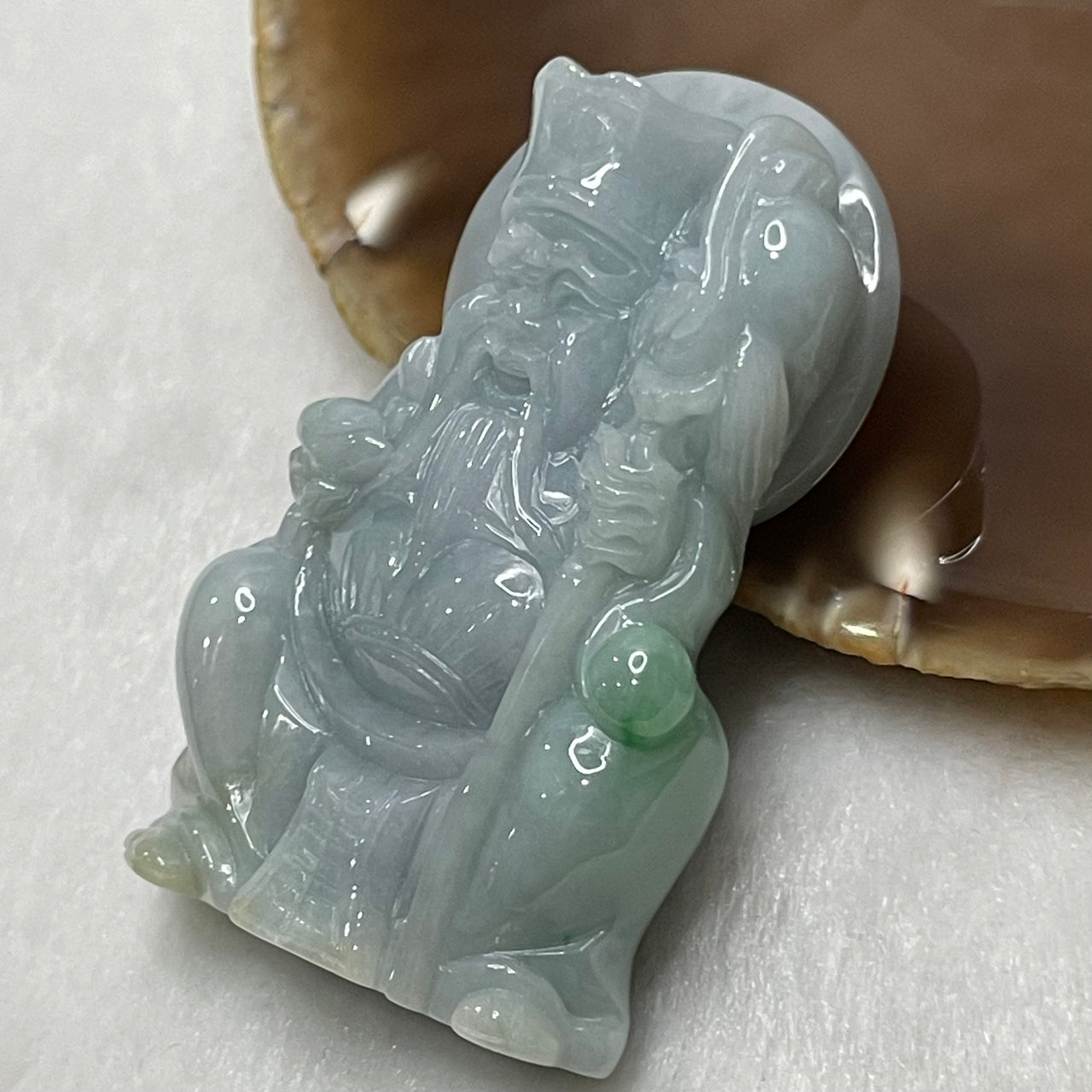 Type A Lavender, Green & Yellow Jade Jadeite Tu Di Gong Pendant - 46.5g 54.3 by 39.9 by 11.3mm - Huangs Jadeite and Jewelry Pte Ltd