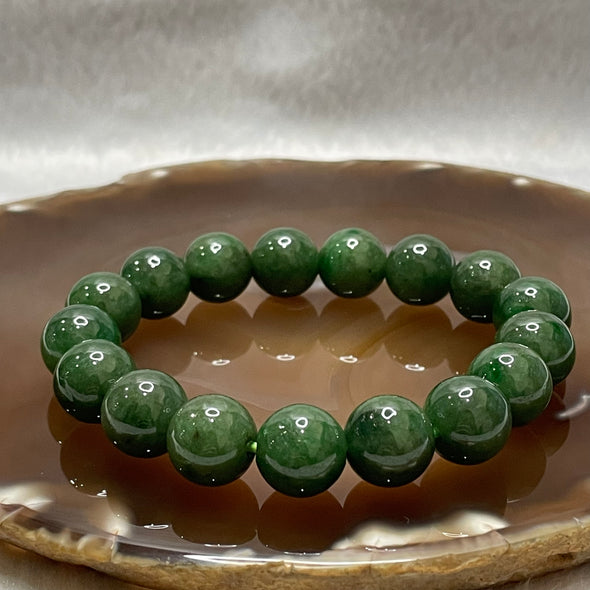 Type A Green Jade Jadeite Beads Bracelet - 52.40g 12.2mm/bead 17 beads - Huangs Jadeite and Jewelry Pte Ltd