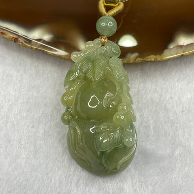 Grand Master Certified Type A Semi Icy Green and Yellow Jade Jadeite Hulu Pendant - 16.58g 42.6 by 24.1 by 13.1mm - Huangs Jadeite and Jewelry Pte Ltd