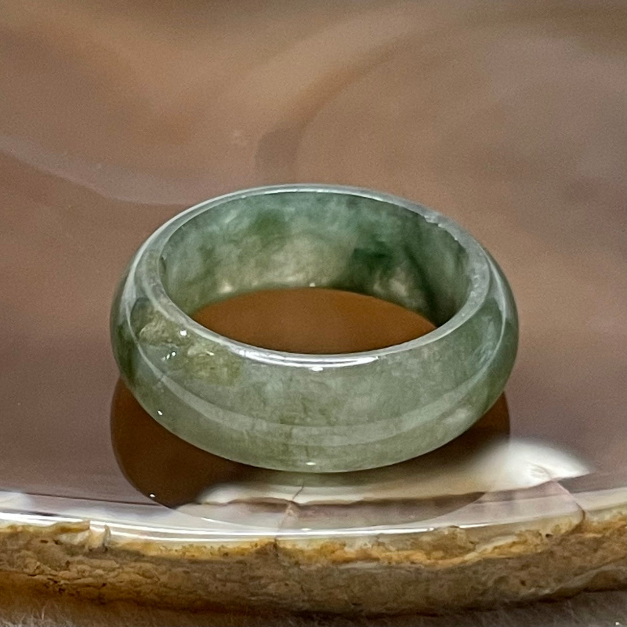 Type A Semi Icy Green Piao Hua Jade Jadeite Ring - 4.68g US 8 HK 18 Thickness 7.5 by 3.6mm Inner Diameter 18.3mm - Huangs Jadeite and Jewelry Pte Ltd