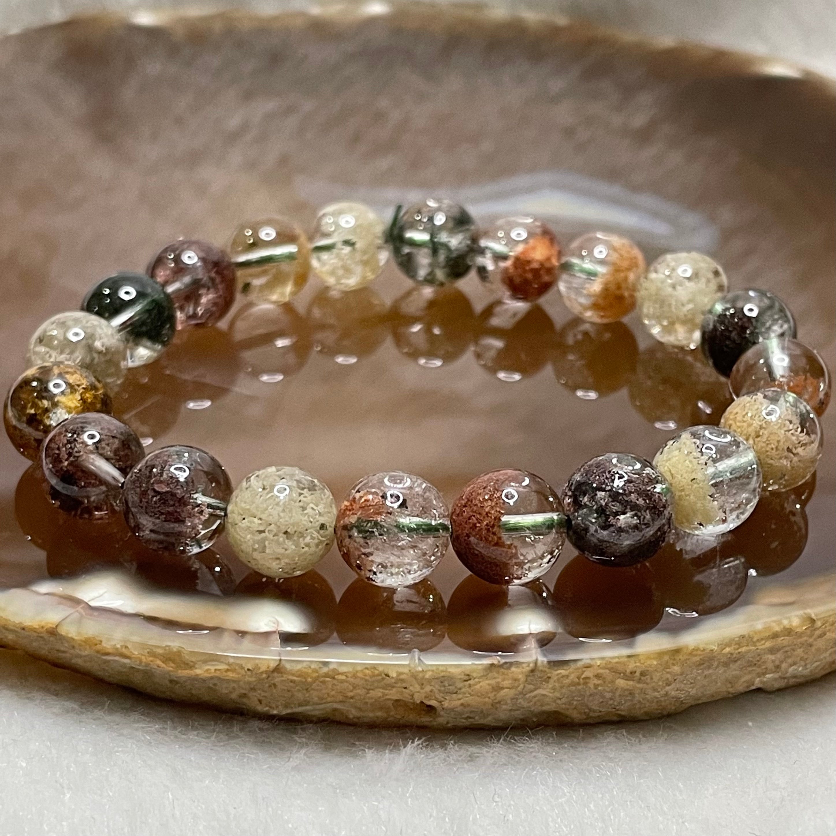 Natural Rainbow Phantom Quartz 彩幽灵 Bracelet 20.83g 9.4mm/bead 20 beads