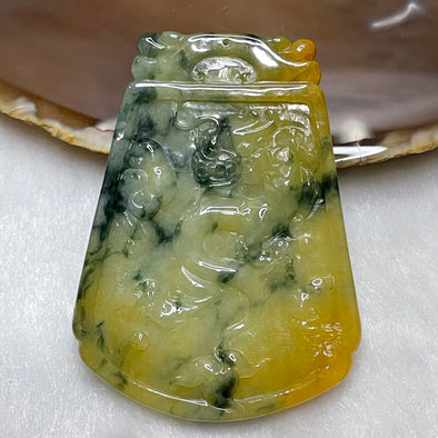 Type A Yellow with Green Piao Hua Jade Jadeite Dragon 22.22g 57.2 by 42.7 by 5.1mm - Huangs Jadeite and Jewelry Pte Ltd