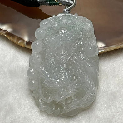 Type A Faint Green Jade Jadeite Dragon Necklace - 64.6g 62.8 by 43.1 by 14.4mm - Huangs Jadeite and Jewelry Pte Ltd