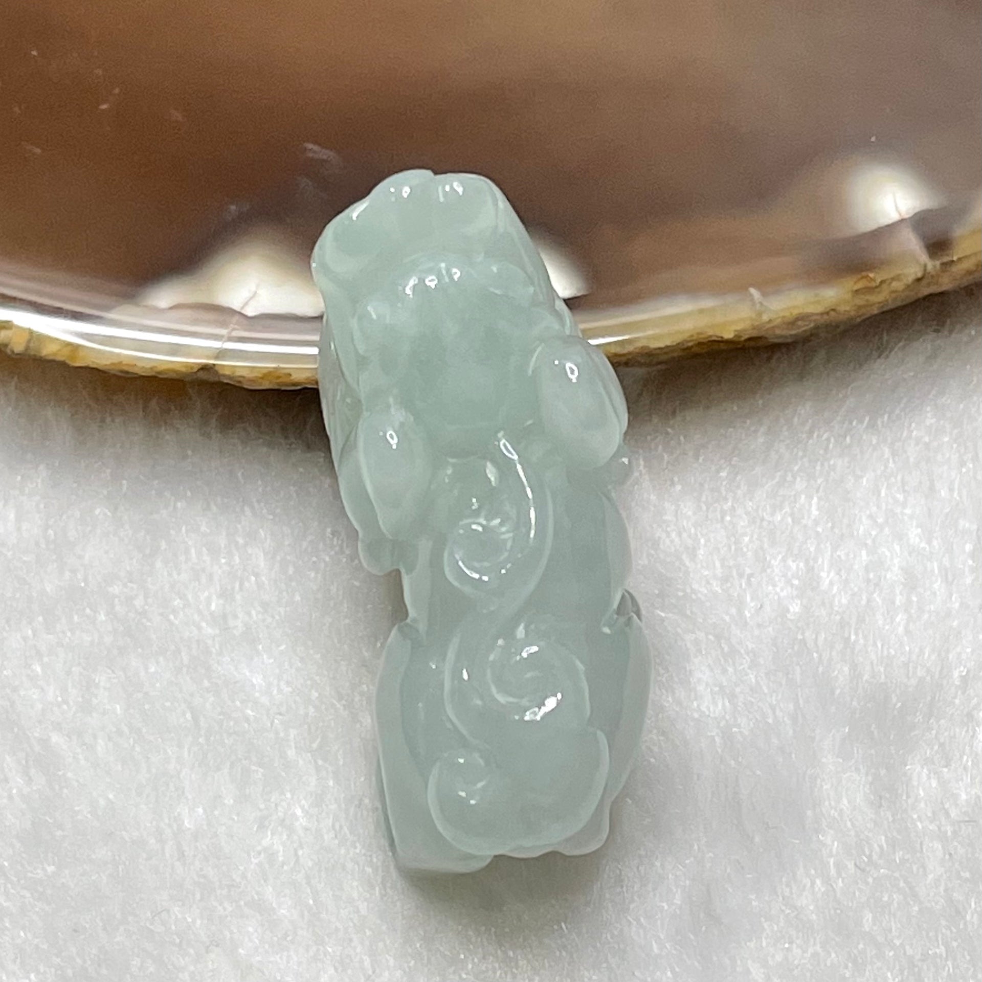 Type A Faint Green Jade Jadeite Pixiu Charm - 13.47g 35.7 by 14.2 by 14.4mm - Huangs Jadeite and Jewelry Pte Ltd