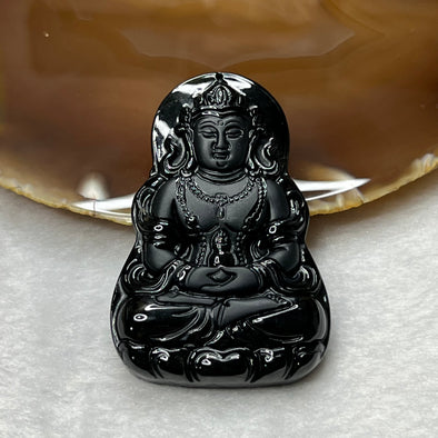 Type A Black Jade Jadeite Buddha Pendant 49.09g 61.7 by 41.3 by 9.9mm - Huangs Jadeite and Jewelry Pte Ltd
