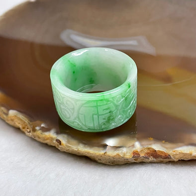 Type A 福 Carving Apple Green Jade Jadeite Ring 17.18g 30.2 by 30.2 by 18.3mm Thickness: 4.4mm US13 HK29.5 - Huangs Jadeite and Jewelry Pte Ltd