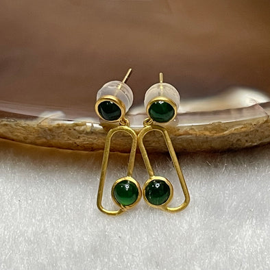 Type A Green Jade Jadeite Pair of Earrings with 18K Gold - 1.22g 3.4 by 3.4 by 2.0mm - Huangs Jadeite and Jewelry Pte Ltd