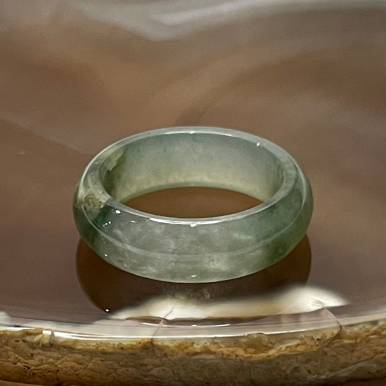 Type A Semi Icy Green Piao Hua Jade Jadeite Ring - 4.34g US 8 HK 18 Thickness 6.8 by 3.7mm Inner Diameter 18.2mm - Huangs Jadeite and Jewelry Pte Ltd