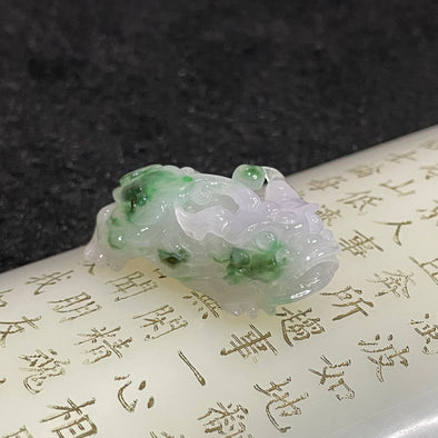 Type A Icy Pixiu with Spicy Green Patches Jade Jadeite - 17.63g 36.2 by 19.1 by 13.6mm - Huangs Jadeite and Jewelry Pte Ltd