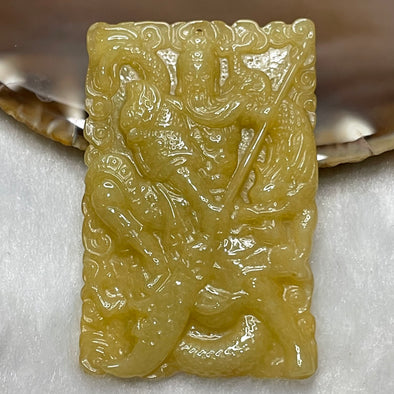 Type A Yellow Jade Jadeite Guan Gong Pendant - 20.86g 58.5 by 38.5 by 4.5mm - Huangs Jadeite and Jewelry Pte Ltd