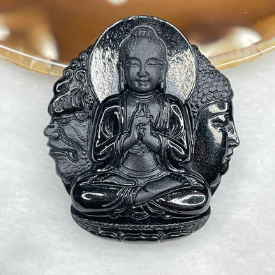 Type A Black Jade Jadeite Buddha Good and Evil Pendant 46.14g 49.6 by 44.1 by 12.4mm - Huangs Jadeite and Jewelry Pte Ltd
