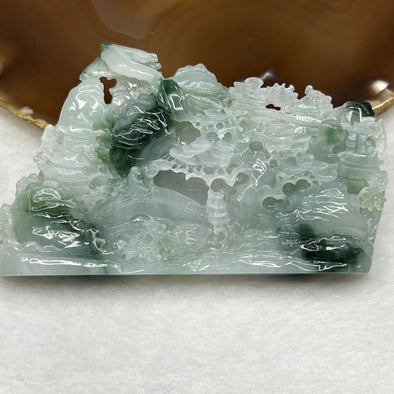 Grand Master Certified Type A Semi ICY Green Piao Hua Jade Jadeite Shan Shui Display with Stand 124.07g 57.3 by 93.6 by 14.1mm - Huangs Jadeite and Jewelry Pte Ltd