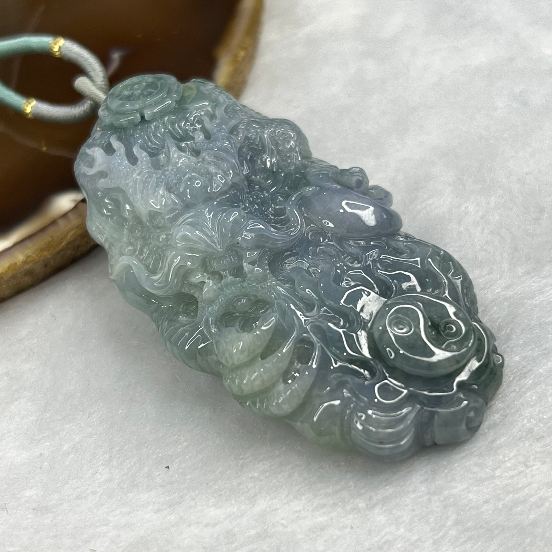 Type A Green and Lavender Dragon Jade Jadeite Pendant 68.90g 73.5 by 37.3 by 14.5 mm - Huangs Jadeite and Jewelry Pte Ltd