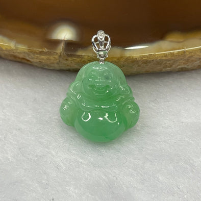 Type A Semi Icy Apple Green Jade Jadeite 18K Gold Clasp Milo Buddha - 2.04g 14.7 by 15.1 by 5.7mm - Huangs Jadeite and Jewelry Pte Ltd