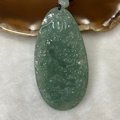 Grand Master Certified ICY Type A Green Jadeite Shan Shui with Gui Ren 29.23g 60.0 by 31.0 by 7.2mm - Huangs Jadeite and Jewelry Pte Ltd