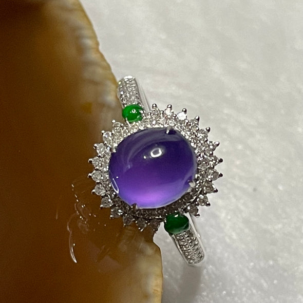 Rare Type A Semi Icy Lavender Jade Jadeite Ring 18k White Gold with NGI Cert 2.81g US6 HK13 Center Piece: 11.8 by 12.1 by 8.1mm - Huangs Jadeite and Jewelry Pte Ltd