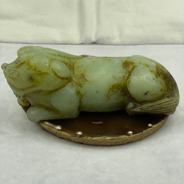 Natural Serpentine Pixiu Display - 730.80g 156.0 by 58.1 by 60.3mm - Huangs Jadeite and Jewelry Pte Ltd