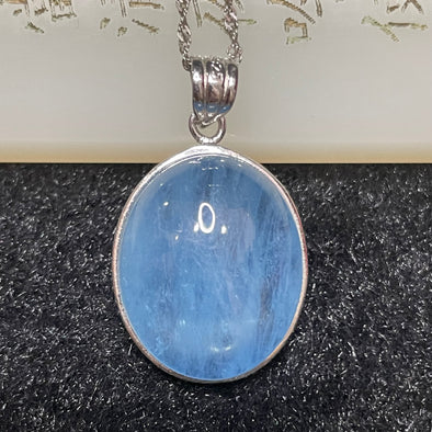 Natural Aquamarine with 925 Silver Pendant & Chain - 8.75g 22.3 by 19.0 by 9.5mm - Huangs Jadeite and Jewelry Pte Ltd