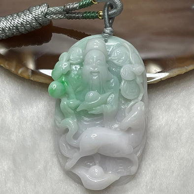 Type A Green & White Jade Jadeite Cai Sheng Ye with Goat Necklace - 42.3g 57.2 by 34.8 by 11.1mm - Huangs Jadeite and Jewelry Pte Ltd