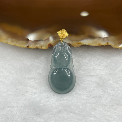 Type A Icy Blueish Green Jade Jadeite Hulu Pendant with 18k Gold Filled Clasp 2.02g 24.7 by 12.9 by 3.8 mm - Huangs Jadeite and Jewelry Pte Ltd