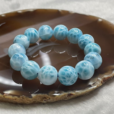 High Grade Natural Larimar Gemstone Bracelet 58.64g 14.2mm/bead 14 beads - Huangs Jadeite and Jewelry Pte Ltd