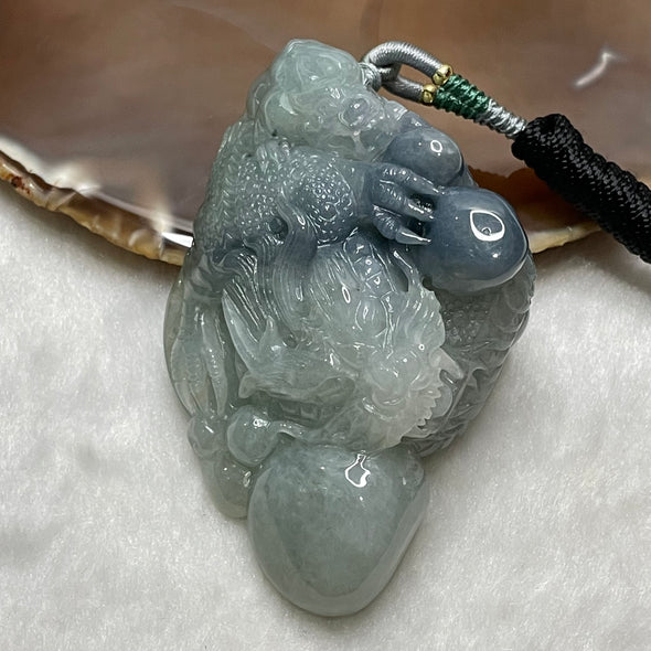 Type A Faint Green & Blueish Green Jade Jadeite Dragon Necklace - 125.7g 80.0 by 50.9 by 25.4mm - Huangs Jadeite and Jewelry Pte Ltd