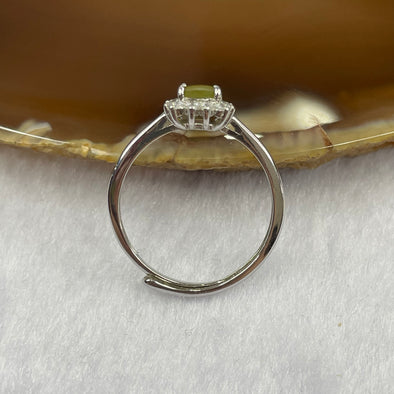 Type A Semi Icy Yellow Jade Jadeite 925 Silver Ring Size Adjustable - 1.68g 6.0 by 7.2 by 1.5 mm - Huangs Jadeite and Jewelry Pte Ltd