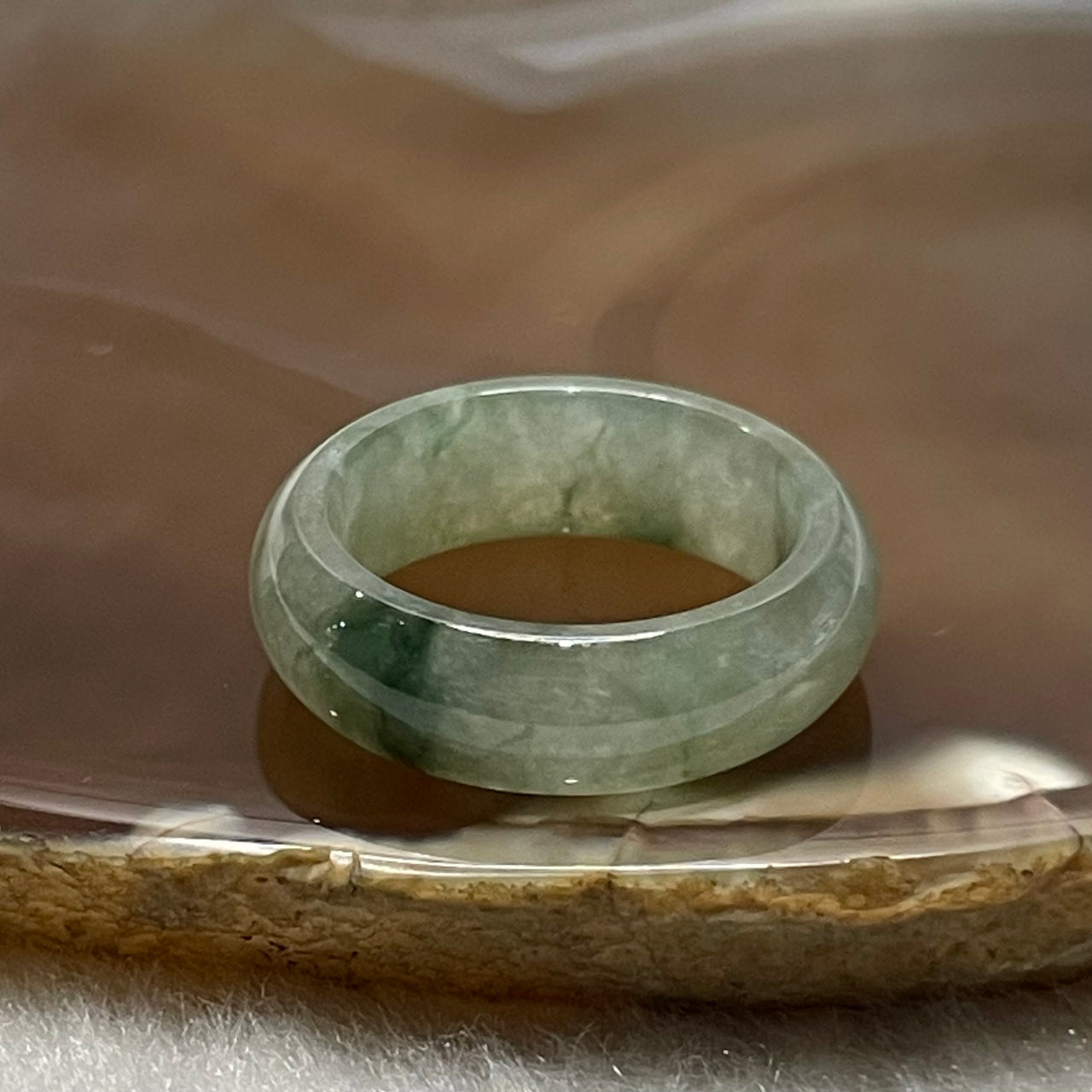 Type A Semi Icy Green Piao Hua Jade Jadeite Ring 4.64g US 8 HK 18 Thickness 7.1 by 3.7mm Inner Diameter 18.3mn - Huangs Jadeite and Jewelry Pte Ltd